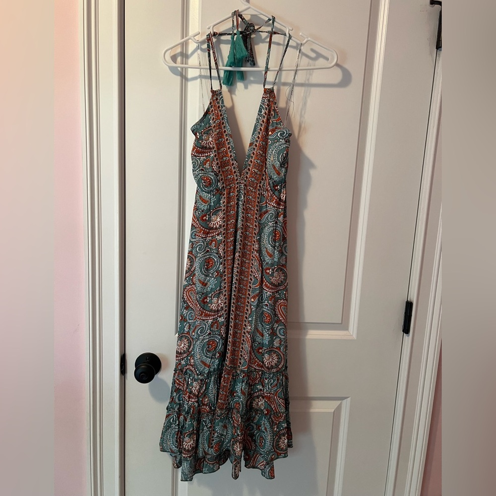 Paisley Maxi Dress - Teal and Orange size small